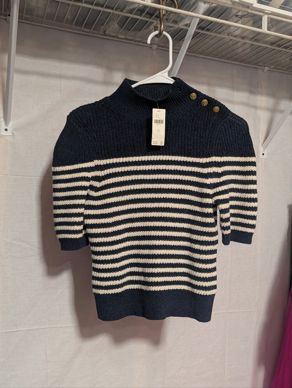 Anthropologie Navy and Cream Striped Crewneck Sweater